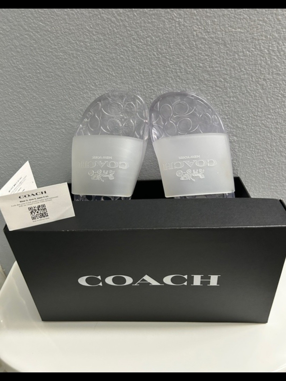 COACH Ulyssa Clear Logo Slide Sandals - Translucent White W Box. NIB